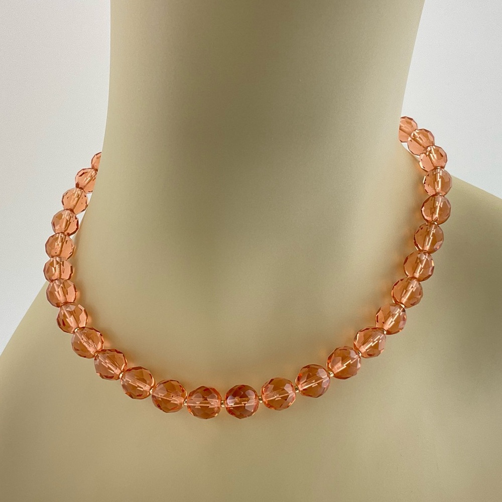 New Orange Crystals Choker Necklace, Handmade, 15.5" Long